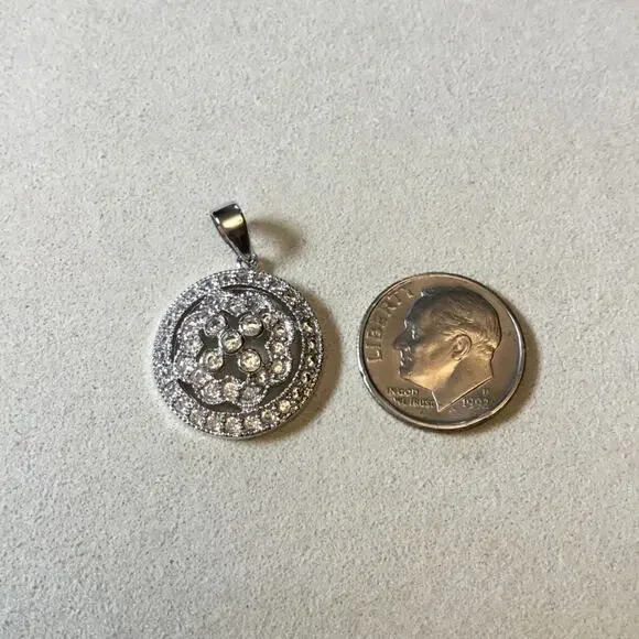 Sterling Silver Round Peony Crystals Pendant - Picture 6 of 6